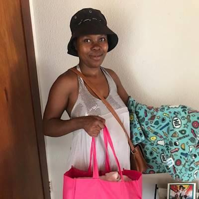 Mom all packed with her parcel
