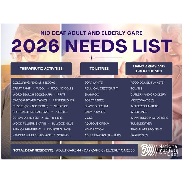 Help NID-National Institute for the Deaf by donating products for therapeutic development activities.