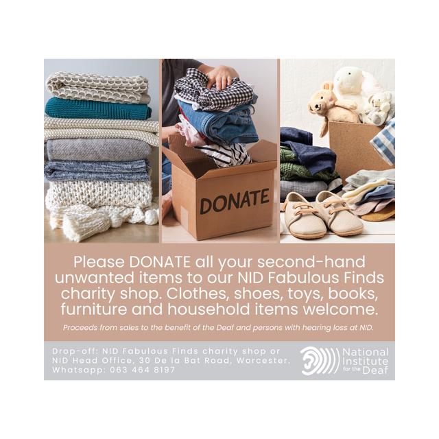 Help NID-National Institute for the Deaf by donating items for the Fabulous Finds Charity Shop.